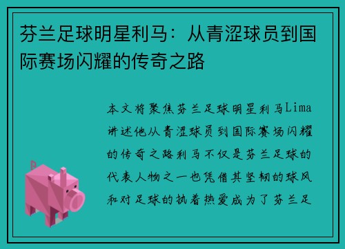 芬兰足球明星利马：从青涩球员到国际赛场闪耀的传奇之路