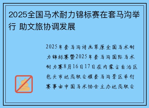 2025全国马术耐力锦标赛在套马沟举行 助文旅协调发展